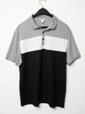 Calvin Klein Men's Grey White Black Colorblock Polo Shirt Size Large